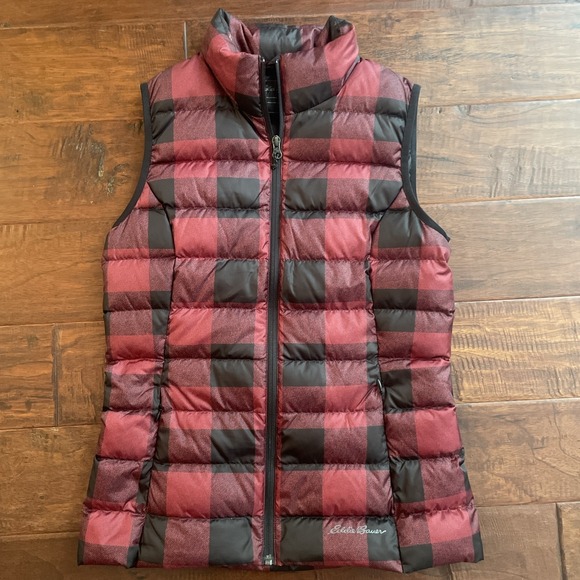 Eddie Bauer Jackets & Blazers - Eddie Bauer EB650 Goose Down Puffer Vest Size XS Red Buffalo Plaid Full Zip‎